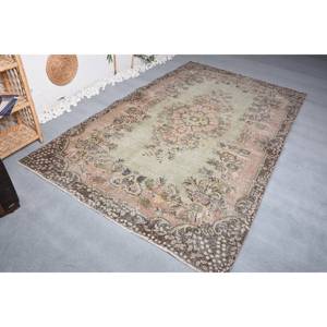 Tapis turc vintage 5.4 X 9.1ft vert marron tissage plat laine Patchwork motif pour décorations de salon couloir utiliser Latex - Product Image 3