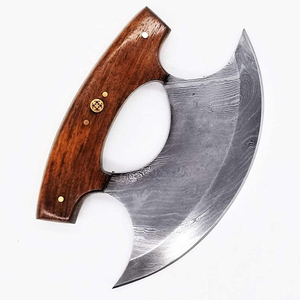Couteau Ulu en acier Damas fabriqué sur mesure, construction pleine soie avec manche en bois durable, idéal pour trancher, hacher et éviscérer - Product Image 5