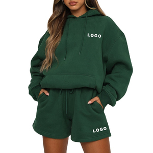 Pantalones cortos de lana para mujer, sudaderas con capucha y sudaderas de mujer de gran tamaño, conjunto de chándal de dos piezas - Product Image 1