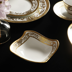 Elegant Embossed New Bone China <b>Dinner</b> <b>Set</b> with Golden Edge for Luxury Table Setting - Product Image 6