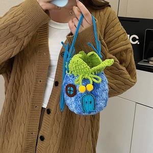 Crochet Sponge Pineapple House Polyester Hollow Small Earphone Shoulder Crossbody <b>Coin</b> Purse Men's Cute Woven <b>Bag</b> - Product Image 3
