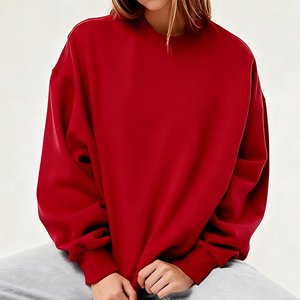 Suéter Casual Rojo Sólido de Alta Calidad Personalizado, Suéter Holgado de Algodón para Mujer, Tejido de Felpa, Cuello Redondo Bordado, Ecológico, para Invierno - Product Image 4