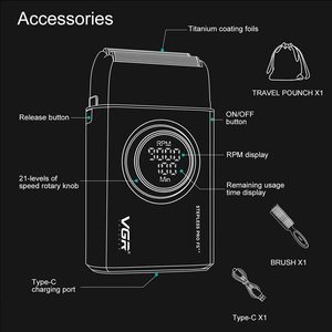 Rasoir électrique à double grille avec écran LED noir et moteur rapide pour le visage et le corps – Fournitures de barbier - Product Image 2