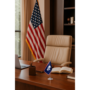 Drapeau fanion personnalisé 3x5 pieds pour le bureau de l'État du Wyoming, imprimé numériquement en coton, feutre, nylon, plastique, polyester ; mât de drapeau en aluminium - Product Image 2
