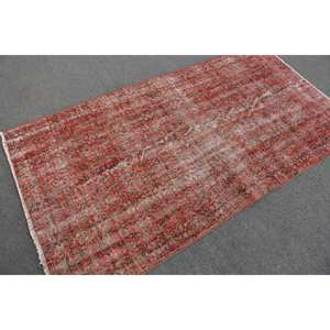 Vintage Turkish Rug <b>Red</b> 3.7 X 6.9ft Large Area Patchwork Design Wool with <b>Latex</b> Backing for Hallway or Bedroom New Model - Product Image 2