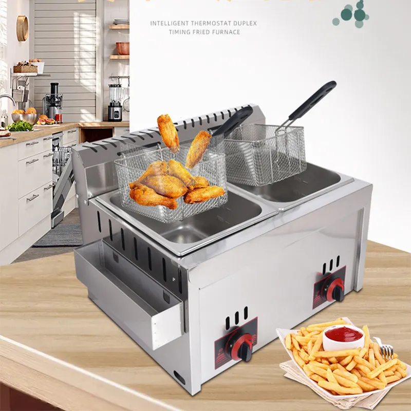 10L + 10L friggitrice da tavolo a doppio serbatoio a Gas attrezzatura da cucina commerciale friggitrice a Gas friggitrice per patatine fritte