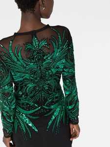 เดรสค็อกเทลยาวเต็มตัวป้องกันไฟฟ้าสถิตย์ของผู้หญิงหรูหราพร้อมคอกลมไม่มีสายหนังงานปักตาข่ายและแขนประดับด้วยไข่มุก - Product Image 2