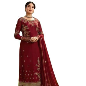 Nuevo diseñador Heavy Fox Georgette cosido traje paquistaní bordado colección de trabajo en material de seda - Product Image 1