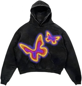 Custom Rhinestone & Crackle Print Acid Wash Hoodie 100% Cotton Heavyweight Vintage Faded Aesthetic Pullover hoodies - Product Image 1