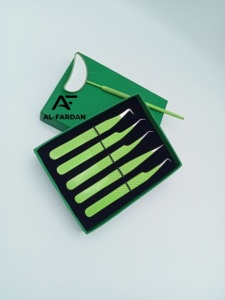 Japanese Stainless Steel Eyelash Tweezers Parrot Color 90 Degree Boot Lash Tweezers Diamond Grip <b>Mirror</b> Handles Pointed Tip Type - Product Image 6
