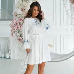 Nouvelles Robes Maxi en Coton Brodé Exclusif Ukrainien pour Femmes 2026, Robe à Manches Longues, Robe Maxi Casual de Plage pour Femmes OEM - Product Image 1