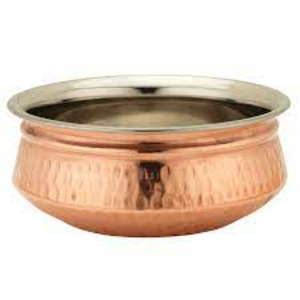 Newly Pattern Arrival Hammered Texture High Standard Quality Copper Made Round Shape <b>Food</b> Serving Luxury Handi Bowl Casserole - Product Image 1