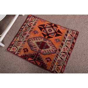 Tapis turc vintage, petit tapis de 1,7 x 2,2 pieds, tapis oriental en laine rouge orangé - Product Image 4