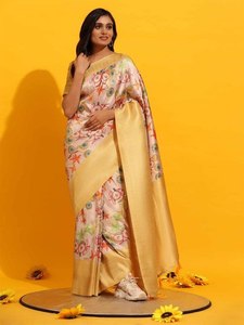 Magnifique sari en soie numérique imprimé Kanchipuram Pattu pour femmes pour les occasions de fête Design réversible - Product Image 6
