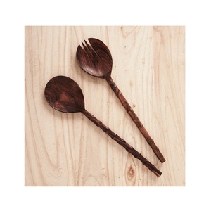 Serveur à salade en bois émaillé, service à salade en bois poli avec plateau rond de service, serveurs assortis Offre Spéciale - Product Image 5