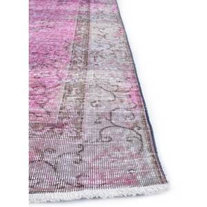 Tapis en laine noué à la main vintage, motif abstrait rose et violet, pour salon ou couloir, hauteur de poils doux pour adolescents - Pae-2075 - Product Image 4