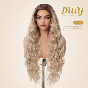 Cleo C-DWY Long-Length Water Wavy Synthetic <b>Wig</b> Light Brown Lace Front Chocolate Brown Color - Product Image 2