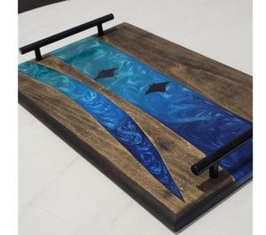 Plateau de service en bois de résine époxy en bois d'acacia Limbus, pour la maison, forme rectangulaire de la fête indienne ou du service de nourriture - Product Image 4