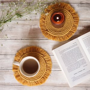 Macrame <b>Placemats</b> Woven Boho Handmade Absorbent <b>Placemats</b>, for Desk <b>Table</b> Kitchen <b>Dining</b> Room Drink - Product Image 6