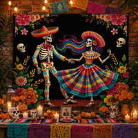 Bannière personnalisée pour porte de garage Jour des Morts, décorations extérieures en polyester pour fête d'Halloween, motif marguerite de sucre Dia de los Muertos