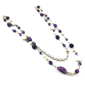 Collier long en améthyste et perles fines pour femmes - Product Image 1