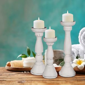 <b>Candle</b> <b>Holder</b> Wood White <b>Tall</b> <b>Candle</b> Set of 3 Wood Pillar <b>Candle</b> <b>Holder</b> Height (16+14+12) inch White Antique - Product Image 4