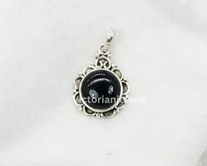 925 Solid Sterling Silver July Month <b>Birthstone</b> Black Onyx with Bezel Setting Flower Style Charm <b>Pendant</b> - Product Image 2