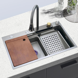 Venta caliente de acero inoxidable 201 304 Splash Guard Black Gold Faucet Kitchen Square Sink - Product Image 5