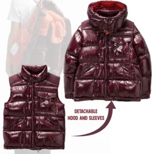 Aangepaste Groothandel Fabriek Productie 2 In 1 Puffer Vest Jassen Voor Mannen Outdoor Warme Jassen Glanzend Afneembare Jas