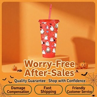 Gobelets personnalisés pour fête d'Halloween 24oz en plastique pailleté avec couvercle et paille, vente en gros, réutilisables, motif tête de mort sucrée