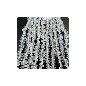 Meilleures facettes de larme de pierre de lune arc-en-ciel de feu bleu de 8 pouces 5-6mm env. Taille de brin Fabrication de bijoux naturels de qualité supérieure Alif - Product Image 1