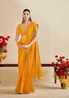 Saree à motif fantaisie en georgette avec bordure brodée et chemisier brodé parfait pour tous les événements