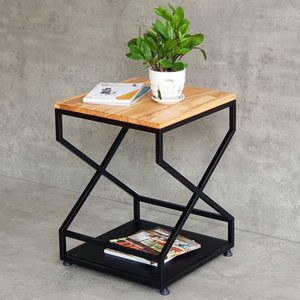 ZOX Modern Traditional Living Room Furniture <b>Sofa</b> Side <b>Table</b> STT032 Rubberwood Iron Frame Square for Interior Decoration Entry - Product Image 3