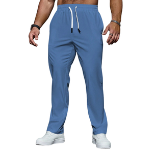 Mens Midweight Straight Leg Casual Jogger Pants Elastic Drawstring Breathable Quick Dry Logo Mid Flat Travel Lounge Trousers - Product Image 1