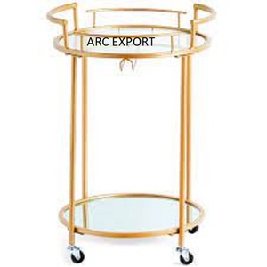 2 Layer Antique Design Trolley Golden Metal Breakfast and Tea Serving Trolley for Hotel Restaurant Ware Food Serving Trolley - Product Image 5