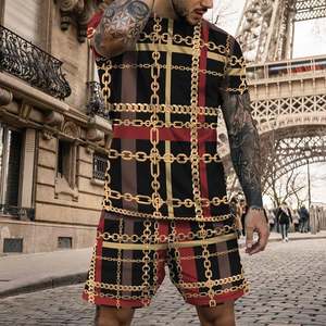 Ensemble de vêtements de sport surdimensionnés 2 pièces pour hommes, short et t-shirt en coton respirant, tenues de jogging avec impression 3D pour l'été - Product Image 5