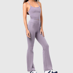 Pantalones de Yoga de Cintura Alta Elástica con Logotipo Personalizado, de Secado Rápido, Levanta Glúteos, Ajustados, Acampanados, para Mujer, Leggings de Yoga con Cintura Elástica para Gimnasio - Product Image 1