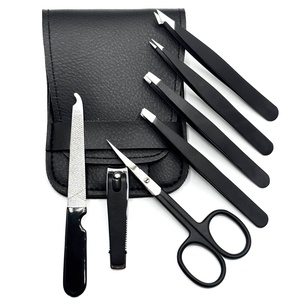 Ensemble de pinces à épiler pour sourcils, étui en cuir, pinces de précision en acier inoxydable, kit de pinces à épiler, ciseaux à ongles, lime à ongles, coupe-ongles, 7 pièces de luxe - Product Image 1