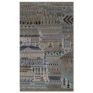 Tapis Manchaha bleu noué à la main en laine et soie de bambou, motif géométrique et abstrait pour la maison, couloir, modèle rectangulaire - Les-2852 - Product Image 1