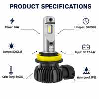 Ampoule de phare LED 12V 6000K Blanc froid Compatible Canbus Plug and Play Remplacement universel pour voiture