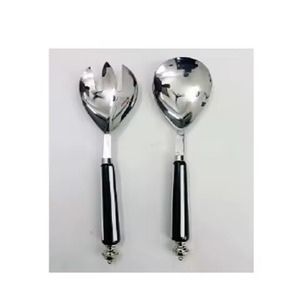 Ensemble de service à salade en métal Ustensiles de cuisine, cuillère de table et fourchette de service avec manche en résine noire - Product Image 1