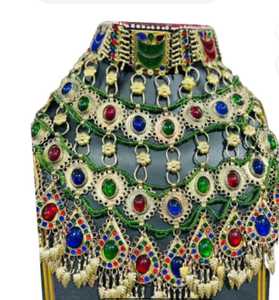 Conjunto de Joyería Étnica Pashtun Afgana, Diseño Exclusivo con Piedras de Cristal y Cadenas Colgantes de Acero Inoxidable para Fiestas, Religión Islámica - Product Image 2