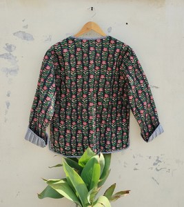 Chaqueta acolchada con estampado de bloque de mano indio para mujer, Jersey transpirable de algodón con estampado Floral, botones reversibles, ropa de abrigo informal - Product Image 4
