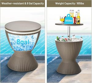 Luxury All Weather Rattan Outdoor <b>Ice</b> <b>Bucket</b> <b>Table</b> Adjustable Height Three In One Cocktail Coffee <b>Table</b> Poolside Patio Beverage - Product Image 3