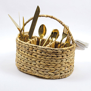Lowest price natural water hyacinth utensil holder container handmade flatware basket <b>caddies</b> - Product Image 4