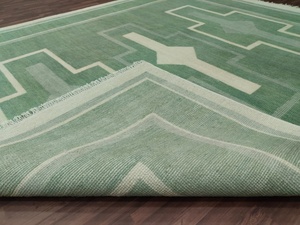 พรมทอแบบถักลายเรขาคณิตสีเขียวทำด้วยมือพรมถักแบบถักทอผืนใหญ่พรมปูพื้นแบบทันสมัยปรับขนาดได้ตามต้องการ | การตกแต่งพื้นลายชนเผ่า - Product Image 5