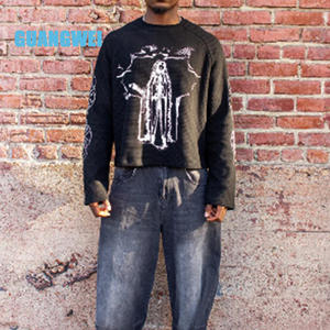 T-shirt Crop Boxy in Cotone Pesante con Stampa Digitale Grafica, Maniche Lunghe, Vestibilità Oversize e Spalle Cadenti, in Cotone Waffle - Product Image 4