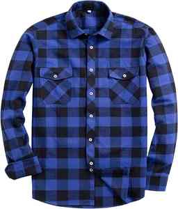 Men Blue Black Long Sleeve Casual Button Flannel <b>Shirt</b> 100% Cotton Custom Logo Classic Breathable Quick Dry men's <b>shirts</b> - Product Image 1