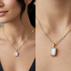 Pendentif en Pierre de Lune Arc-en-ciel en Argent Sterling 925, Forme Octogonale Taille Émeraude, Plaqué Or, Certifié IGI, Bijou Cadeau - Product Image 6