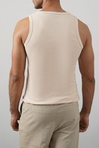 Débardeur en tricot côtelé beige pour homme, col rond, couleur unie, décontracté, sans manches - Product Image 2